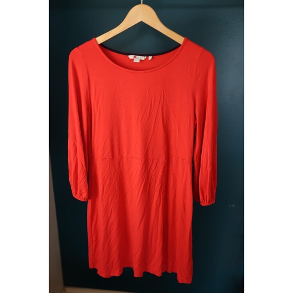 Boden Womens 10R Lucie Jersey Dress Puff Sleeve Coral Pink Stretch Knit Shift - Picture 7 of 10